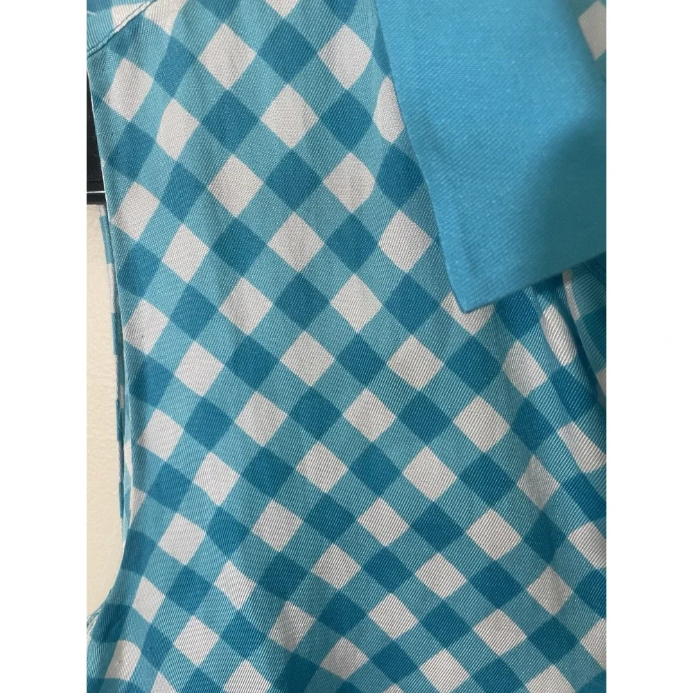 Kate Spade Size 8 Fey‎ Top Blue Silk Blend Gingham Golf Polo Tennis Preppy NEW